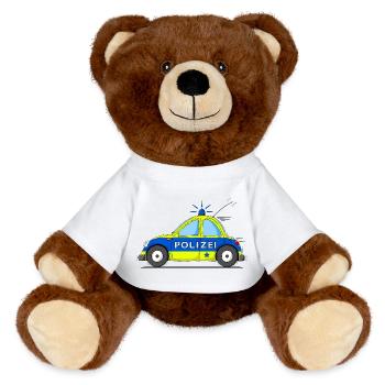Polizeiauto Blau Gelb - MiniFeet® RecycelBär® Braun - Weiß - Vorne