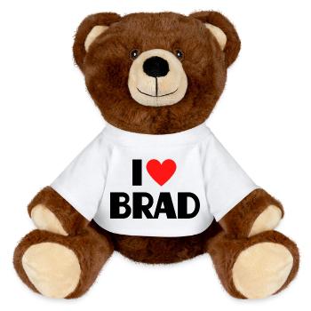 I love Brad Red Heart Love Fan Gift - MiniFeet® RecycelBär® Teddy Bear Brown - white - Front