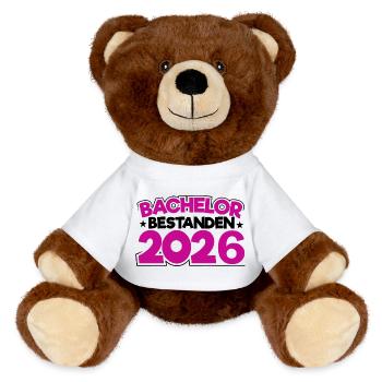 Bachelor 2026 Abschluss Promotion Sponsion - MiniFeet® RecycelBär® Braun - Weiß - Vorne