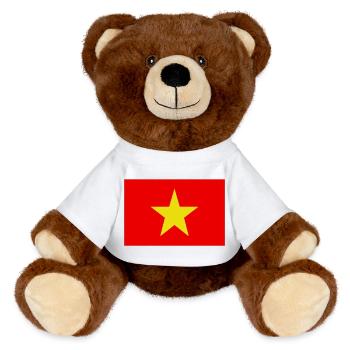 vietnamesische flagge rot mit gelben stern - MiniFeet® RecycelBär® Braun - Weiß - Vorne