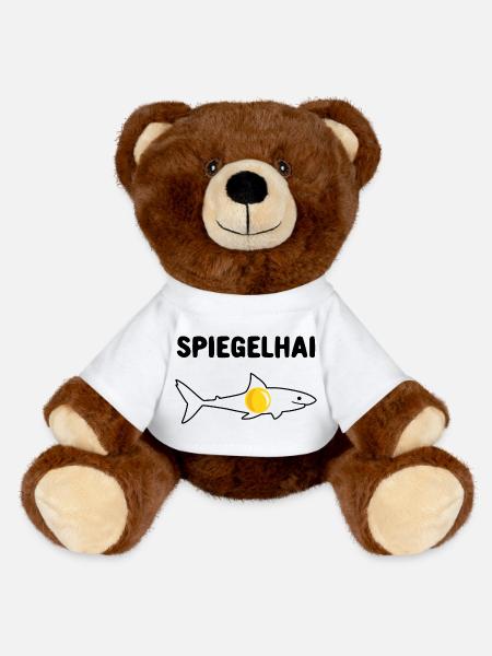 Spiegelhai Hai Spiegelei Wortwitz - MiniFeet® RecycelBär® Braun - Weiß