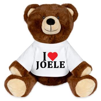 nom du t-shirt J’aime Joele idée cadeau t-shirt - Nounours RecycelBär® marron - blanc - Devant