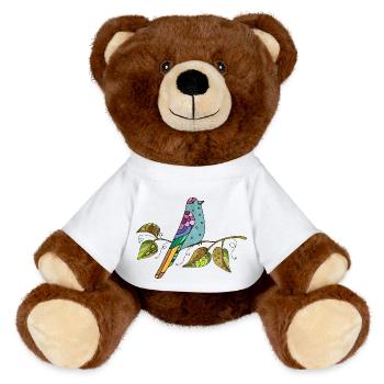 Bunter Vogel - MiniFeet® RecycelBär® Braun - Weiß - Vorne