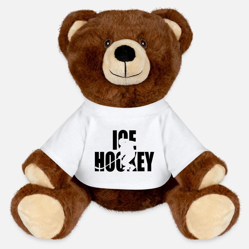 Klassisches Hockey Design – Power & Teamgeist - MiniFeet® RecycelBär® Braun - Weiß