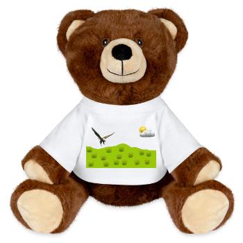 Adler über grüne Landschaft - MiniFeet® RecycelBär® Braun - Weiß - Vorne