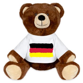 schwarz rot gold Deutschland Fahne Germany - MiniFeet® RecycelBär® Braun - Weiß - Vorne