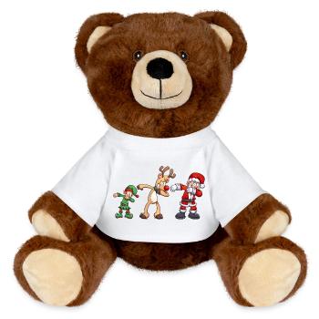 Christmas scene with elf, reindeer and Santa Claus - MiniFeet® RecycelBär® Teddy Bear Brown - white - Front
