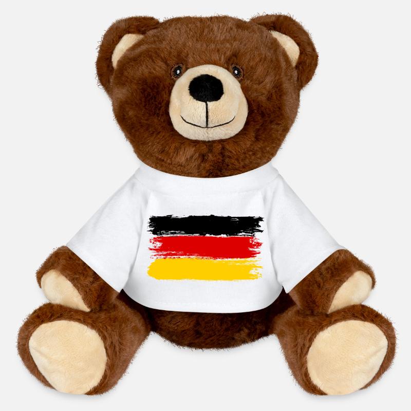 Art à rayures pinceau rouge-jaune - Nounours RecycelBär® marron - blanc