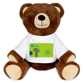 Monstre long et mince et éclaboussures de couleur - Vert Bleu - Nounours RecycelBär® marron - blanc - Devant