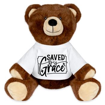Durch Gnade gerettet - MiniFeet® RecycelBär® Braun - Weiß - Vorne