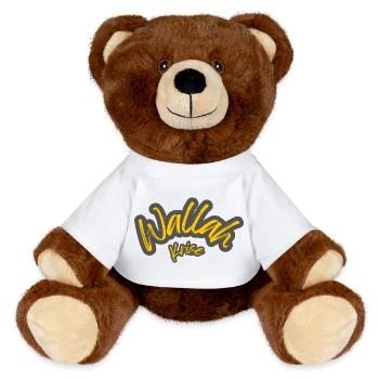 Wallah Crisis Lettering Neon Yellow - MiniFeet® RecycelBär® Teddy Bear Brown - white - Front