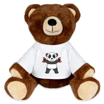 Fitness Motiv Gym Hanteln Motivierend Panda - MiniFeet® RecycelBär® Braun - Weiß - Vorne