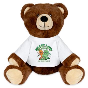 Peace love veggies - eat more plants - MiniFeet® RecycelBär® Teddy Bear Brown - white - Front