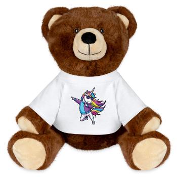 Illustration de danseuse de licorne arc-en-ciel - Nounours RecycelBär® marron - blanc - Devant