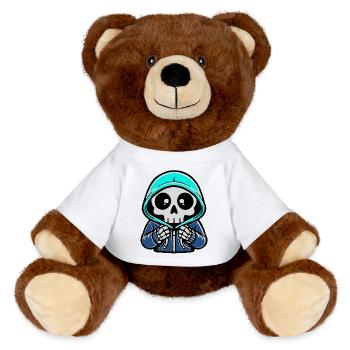 Skeleton Hoodie Neon Blue - MiniFeet® RecycelBär® Teddy Bear Brown - white - Front