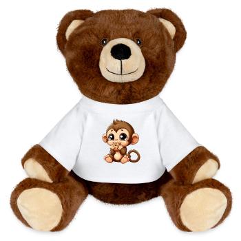 Cute chimpanzee snacks on cookies - MiniFeet® RecycelBär® Teddy Bear Brown - white - Front