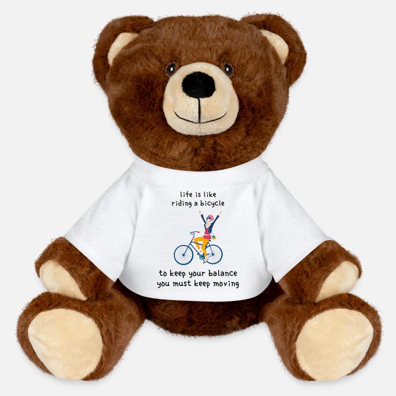 Life is like riding a bicycle: to keep your balanc - MiniFeet® RecycelBär® Teddy Bear Brown - white