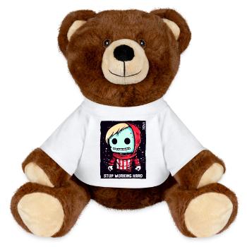 Stop the Hard Work: Cartoon Doll - MiniFeet® RecycelBär® Teddy Bear Brown - white - Front