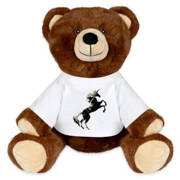Einhorn Gruseliger Totenkopf Symbol TShirt Magisches Einhorn - MiniFeet® RecycelBär® Braun - Weiß - Vorne