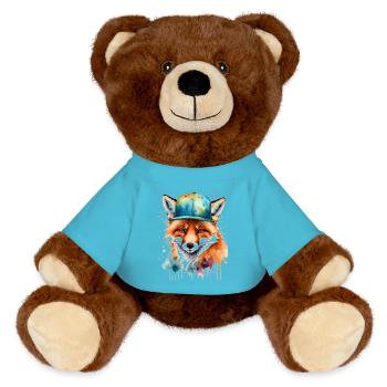Fox Snapback Cap Cool Animal Design Print - MiniFeet® RecycelBär® Teddy Bear Brown - atoll blue - Front
