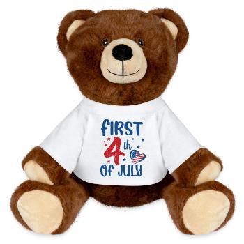 First 4th of July Independence Day Amerika - MiniFeet® RecycelBär® Braun - Weiß - Vorne