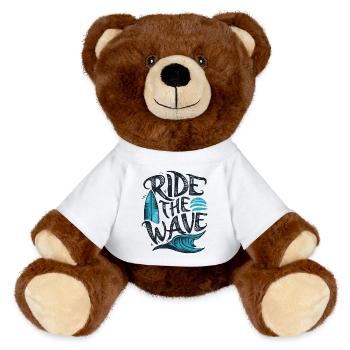 Ride the Wave Surfen Surfbrett Sommer Urlaub - MiniFeet® RecycelBär® Braun - Weiß - Vorne
