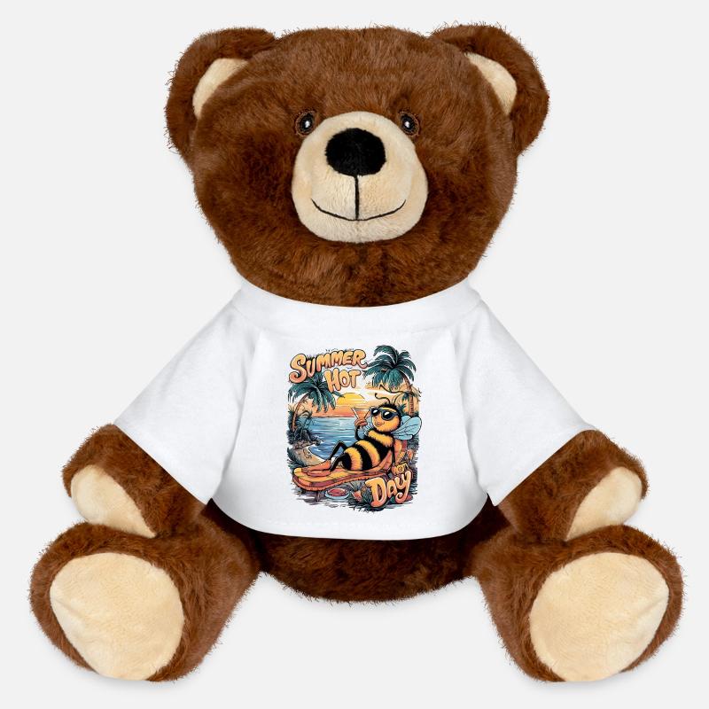 Summer Bee Relaxation Day - MiniFeet® RecycelBär® Teddy Bear Brown - white