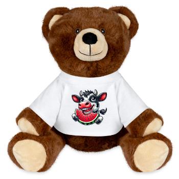 Cow Bull Bull with Watermelon Summery - MiniFeet® RecycelBär® Teddy Bear Brown - white - Front