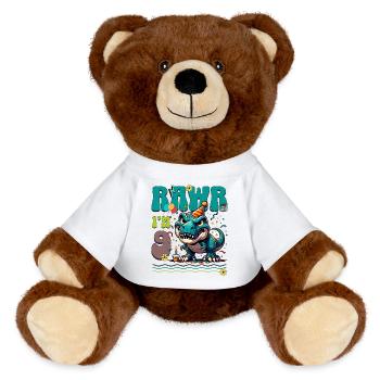 9ème anniversaire Rawr T Rex Dinosaure - Nounours RecycelBär® marron - blanc - Devant