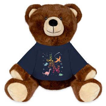 JAN - Beautiful boy name with dinosaur - MiniFeet® RecycelBär® Teddy Bear Brown - french navy - Front