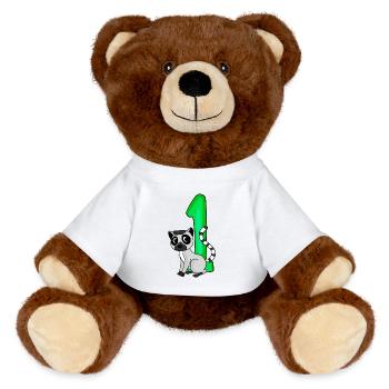 1 Year Old - School Enrollment - Lemur Motif - Number 1 - MiniFeet® RecycelBär® Teddy Bear Brown - white - Front