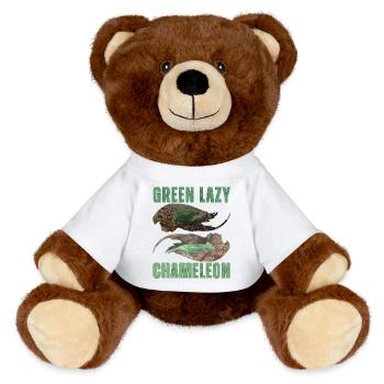 Green Lazy Chameleon T-Shirt Design - MiniFeet® RecycelBär® Teddy Bear Brown - white - Front