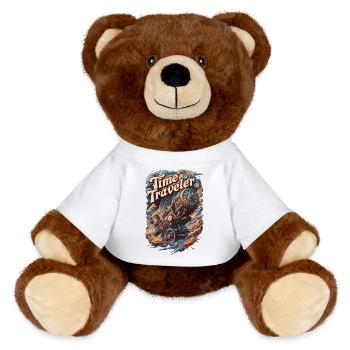 Time Traveler Steampunk Clock Adventure Design - MiniFeet® RecycelBär® Teddy Bear Brown - white - Front