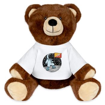 Astronaut Fahne Bhutan - MiniFeet® RecycelBär® Braun - Weiß - Vorne