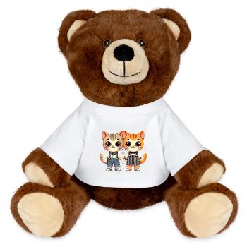 Two Cute Cat Friends Holding Hands - MiniFeet® RecycelBär® Braun - Weiß - Vorne