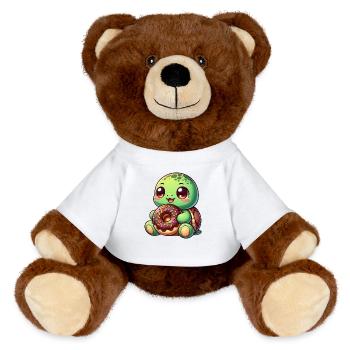 Cute turtle with donut cartoon snacking - MiniFeet® RecycelBär® Teddy Bear Brown - white - Front