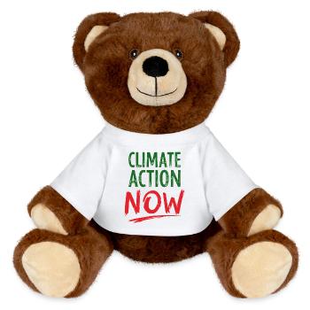 Climate Action Now Umwelt Naturschutz Umweltschutz - MiniFeet® RecycelBär® Braun - Weiß - Vorne
