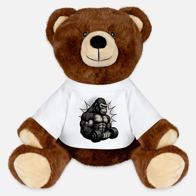 Strong Gorilla Force Pattern - MiniFeet® RecycelBär® Teddy Bear Brown - white