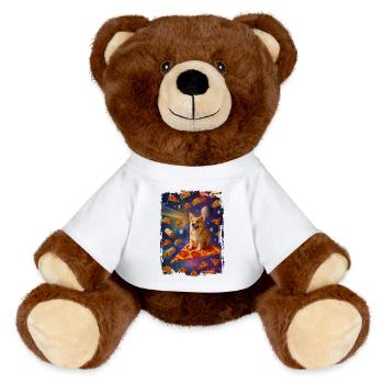 Puppy on pizza dream in space - MiniFeet® RecycelBär® Teddy Bear Brown - white - Front