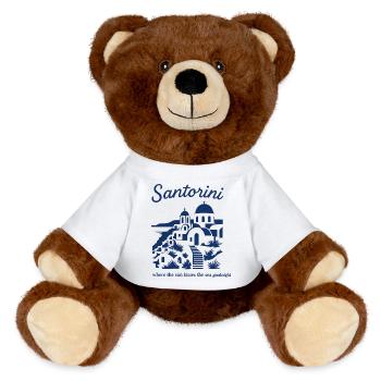 Santorin, couchers de soleil, paysage montagneux - Nounours RecycelBär® marron - blanc - Devant