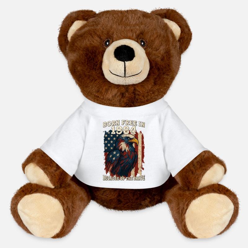 Né libre en 1984 – 41 ans de Red, White & Bold - Nounours RecycelBär® marron - blanc