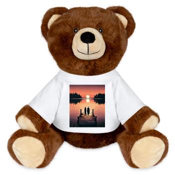 Ambiance nocturne au bord du lac avec jetée Coucher de soleil - Nounours RecycelBär® marron - blanc - Devant