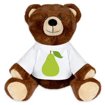 Lebendige grüne Birne Illustration - MiniFeet® RecycelBär® Braun - Weiß - Vorne