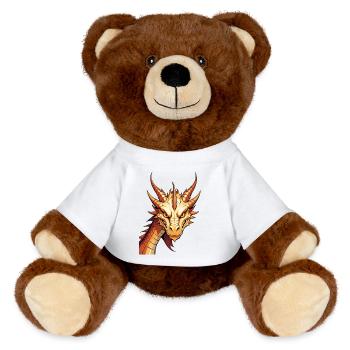 Goldener Drachenkopf Feuerkraft - MiniFeet® RecycelBär® Braun - Weiß - Vorne