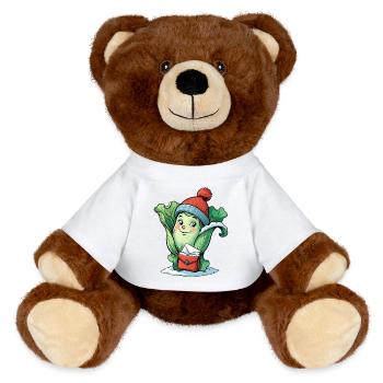 Laitue dans une écharpe d’hiver et lettres - Nounours RecycelBär® marron - blanc - Devant
