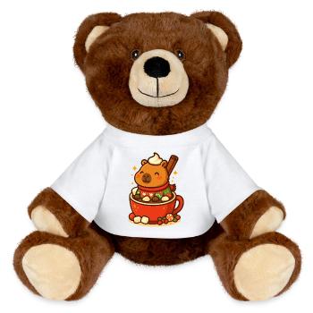 Capybara dans un chocolat chaud – Motif de Noël - Nounours RecycelBär® marron - blanc - Devant