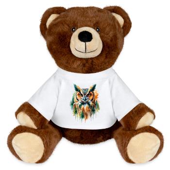 Hibou aquarelle dans la conception de la forêt - Nounours RecycelBär® marron - blanc - Devant