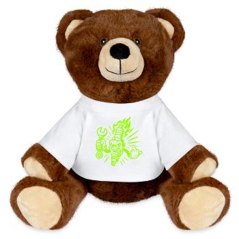 Bad Spark – Freche Zündkerze mit Schraubenschlüsse - MiniFeet® RecycelBär® Braun - Weiß - Vorne