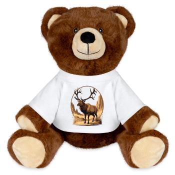 Hirsch Illustration in Felsiger Wildnislandschaft - MiniFeet® RecycelBär® Braun - Weiß - Vorne