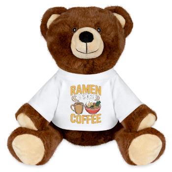 Ramen Before Coffee Noodle Bowl Coffee Lover - MiniFeet® RecycelBär® Teddy Bear Brown - white - Front